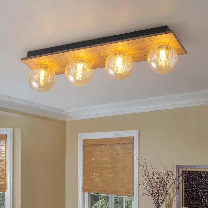 Amber Textured Glass Linear Wooden Semi Flush Mount / Wall Light — LightFixturesUSA LED Linear Lights 5.0W 