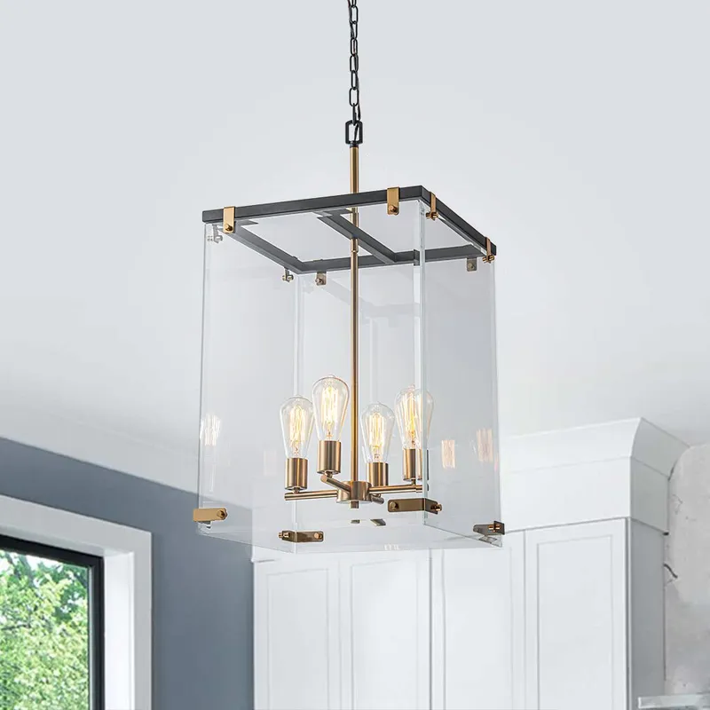 (OpenBox) Contemporary Glass Wide Square Lantern Pendant Chandelier — LightFixturesUSA LED Pendant Lights 40.0W 