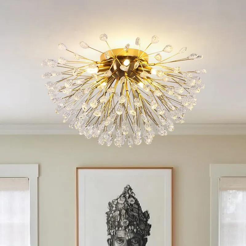 (OpenBox) Luxury Bloom Dandelion Crystal Semi Flush Mount — LightFixturesUSA LED Ceiling Lights 40.0W 