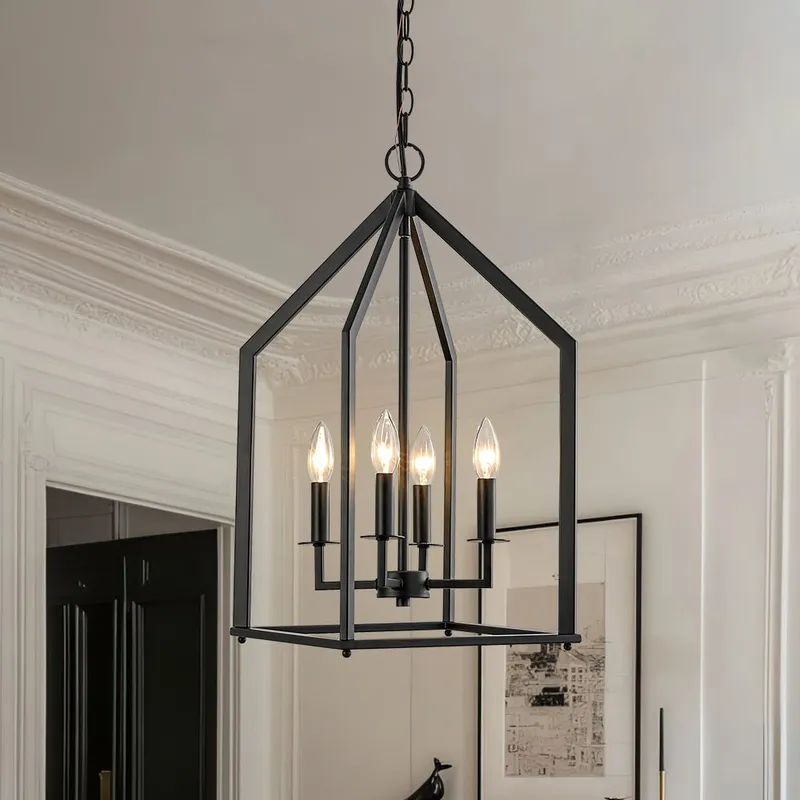 4-light Farmhouse Candle Style Black Lantern Pendant Light — LightFixturesUSA LED Pendant Lights 60.0W 