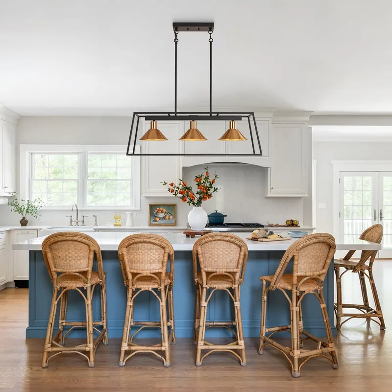 3-Light Black Brass Rectangle Cage Island Chandelier — LightFixturesUSA LED Pendant Lights 60.0W 