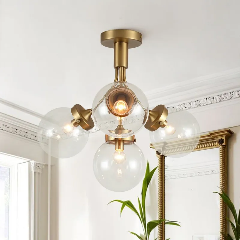 4-Light Bloom Clear Glass Globe Semi Flush Mount — LightFixturesUSA LED Ceiling Lights 40.0W 