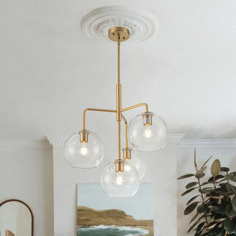 Modern 4-Light Clear Glass Bubble Hanging Sputnik Chandelier — LightFixturesUSA LED Pendant Lights 60.0W 