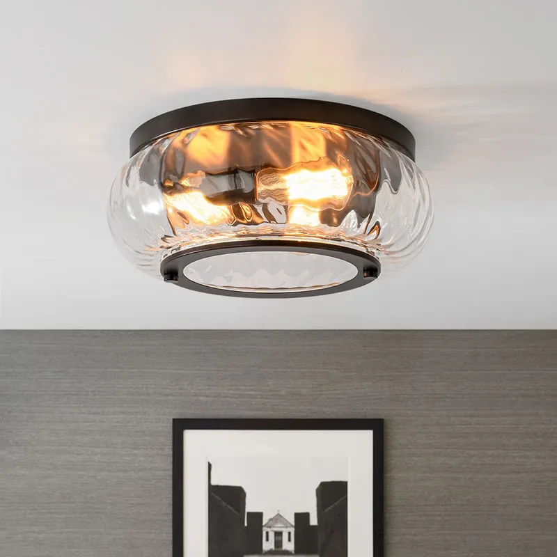 Contemporary Clear Striped Glass Round Flush Mount Light — LightFixturesUSA LED Linear Lights 60.0W 