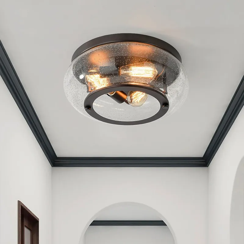 Modern Farmhouse Seeded Glass Round Ceiling Light — LightFixturesUSA LED Ceiling Lights 60.0W 