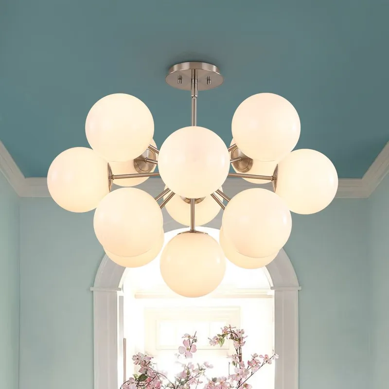 Shine Lustre Opal Glass Bubble Sputnik Semi Flush Chandelier — LightFixturesUSA LED Pendant Lights 40.0W 