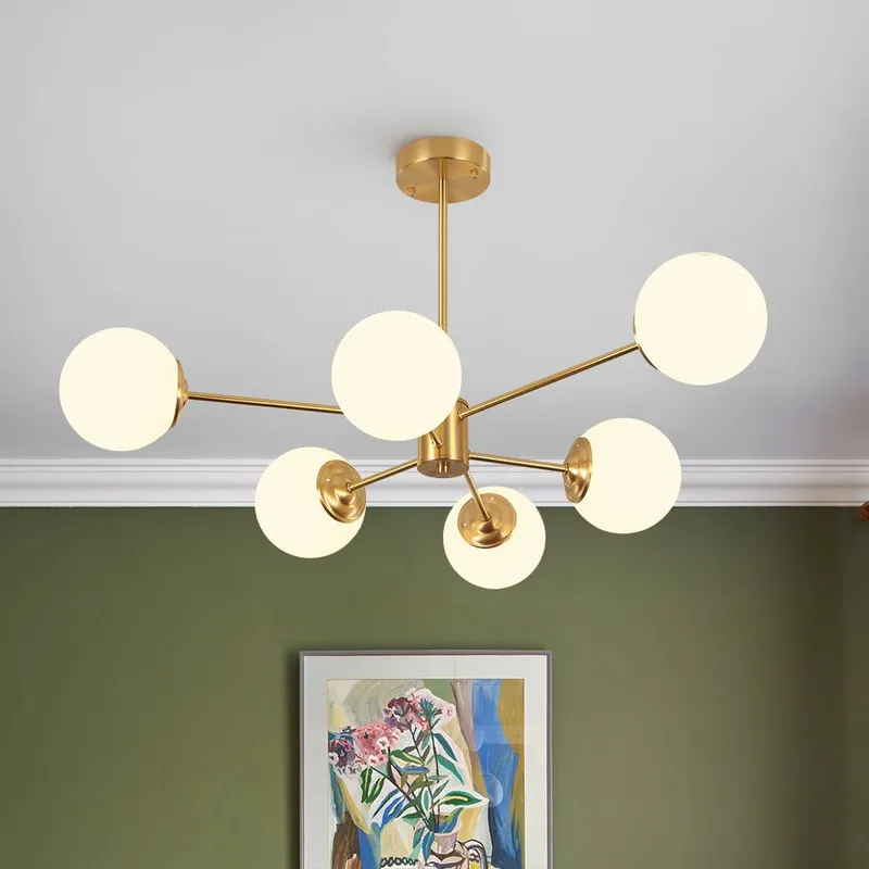 Brass Opal Glass Globe Tier Sputnik Chandelier — LightFixturesUSA LED Pendant Lights 25.0W 