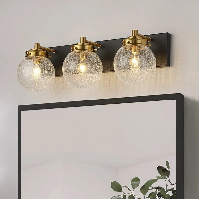 Black Brass Crackle Glass Globe Vanity Wall Lamp — LightFixturesUSA LED Wall Lights 40.0W 