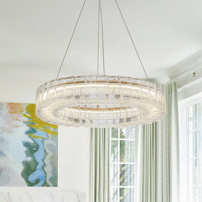 Textured Glass Icy Style Ring Dimmable LED Chandelier — LightFixturesUSA LED Pendant Lights 37.0W 4000K