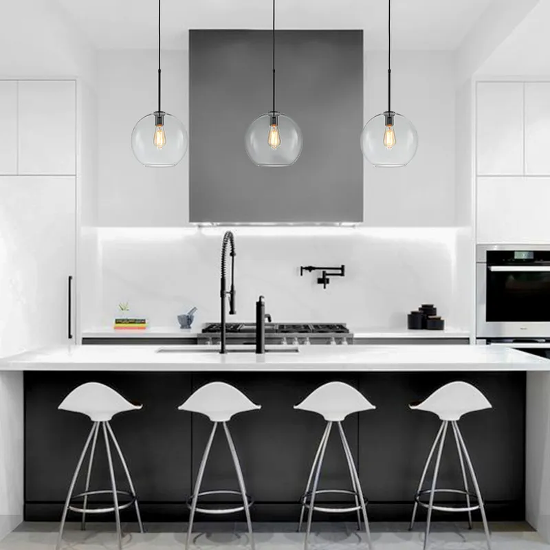 Simple Mid-Century 1-Light Clear Glass Globe Pendant Light — LightFixturesUSA LED Pendant Lights 60.0W 
