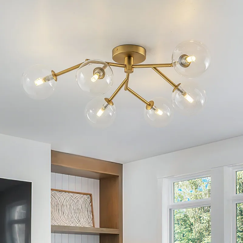 Funky Branch Style 6-Light Clear Glass Bubble Semi Flush Mount — LightFixturesUSA LED Ceiling Lights 40.0W 