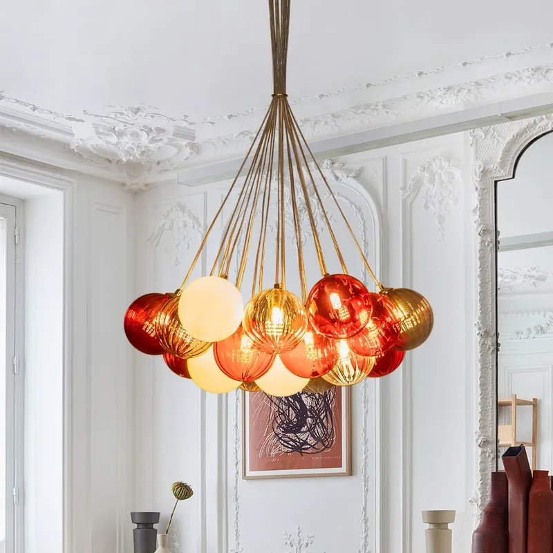 Pop Art Red Orange Hue Cluster Glass Globe Bubble Chandelier — LightFixturesUSA LED Pendant Lights 5.0W 