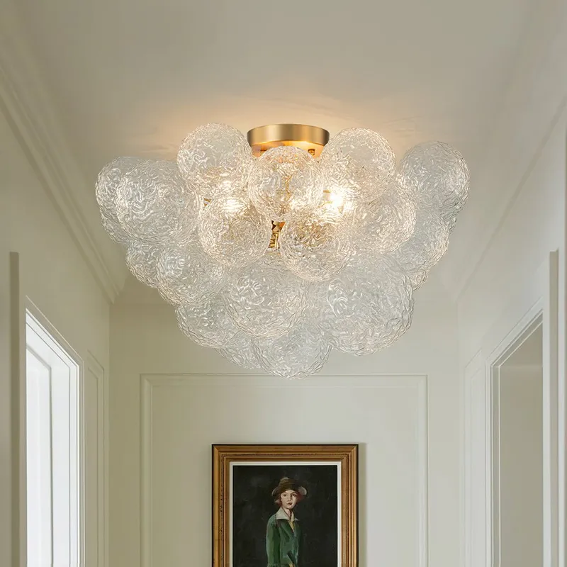 Cluster Rippled Textured Glass Bubble Semi Flush Chandelier — LightFixturesUSA LED Pendant Lights 40.0W 