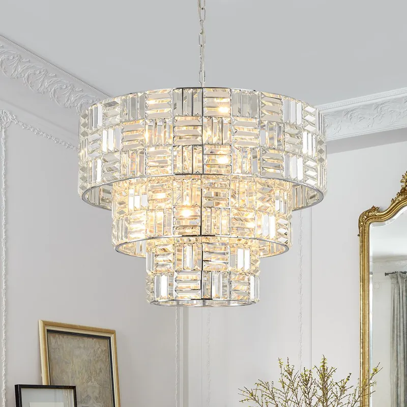 Glam Chrome Spark Cut Crystal Tiered Round Chandelier — LightFixturesUSA LED Pendant Lights 40.0W 