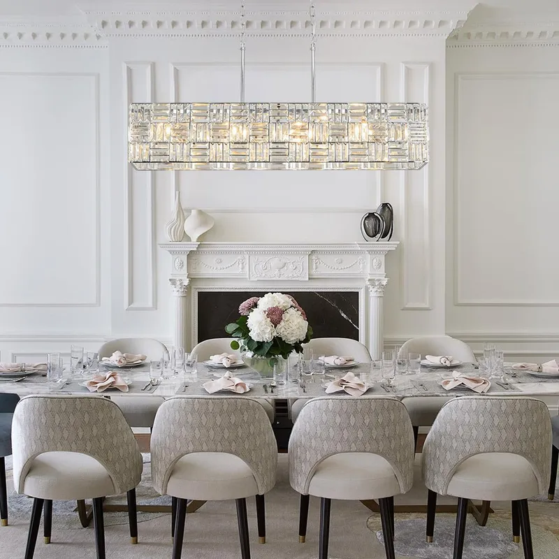 Glam Chrome Dazzle Crystal Rectangle Cage Island Chandelier — LightFixturesUSA LED Pendant Lights 60.0W 