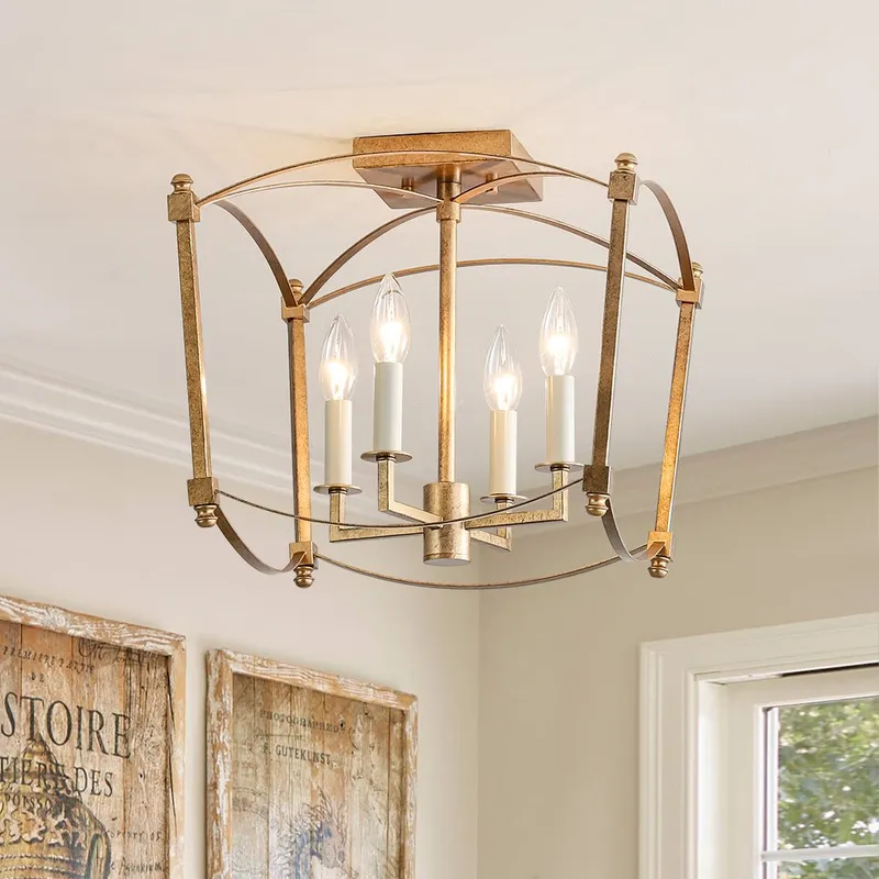 4-light French Antique Candle Style Lantern Semi Flush — LightFixturesUSA LED Ceiling Lights 60.0W 