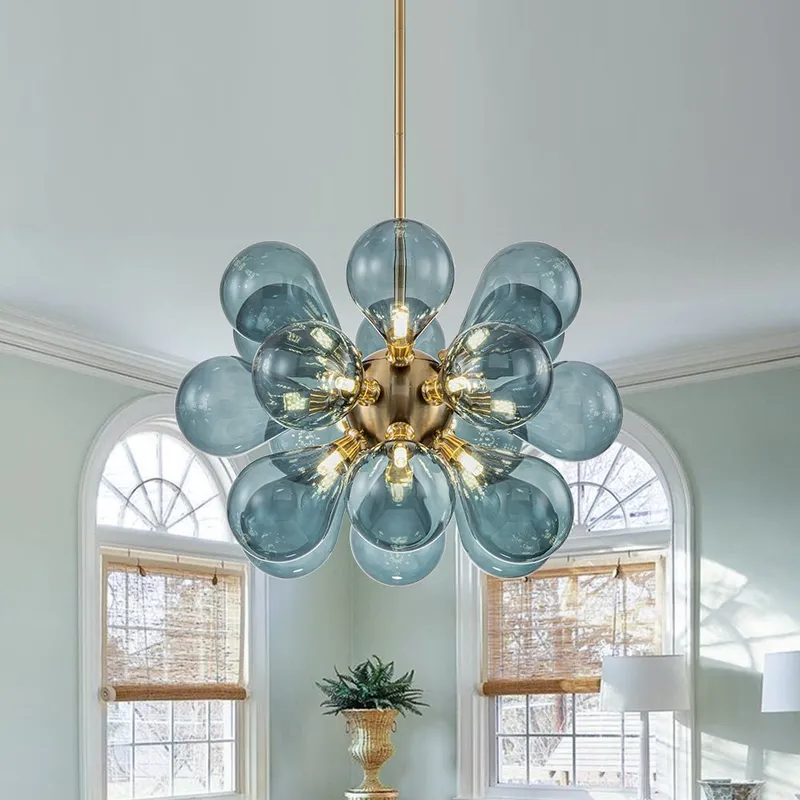 (OpenBox) Cluster Blue Glass Bubble Chandelier — LightFixturesUSA LED Pendant Lights 20.0W 