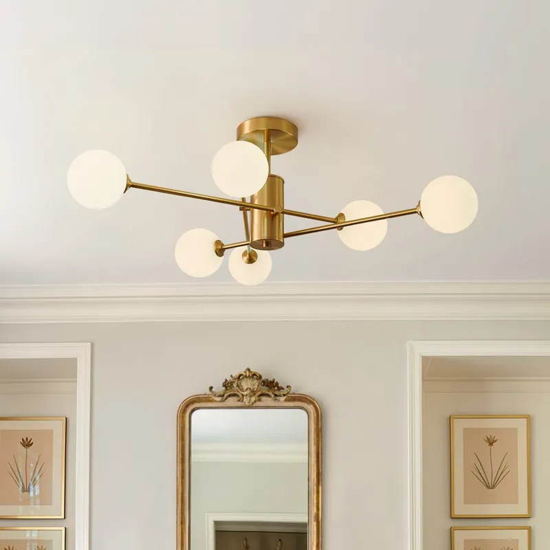 6-Light Opal Glass Globe Linear Sputnik Semi Flush — LightFixturesUSA LED Linear Lights 5.0W 