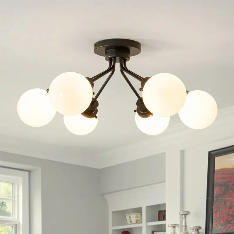 6-Light Opal Glass Globe Sputnik Semi Flush Mount — LightFixturesUSA LED Ceiling Lights 40.0W 