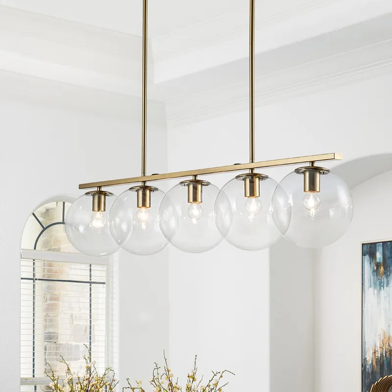 (OpenBox) Brass 5-Light Glass Globe Linear Pendant — LightFixturesUSA LED Linear Lights 40.0W 