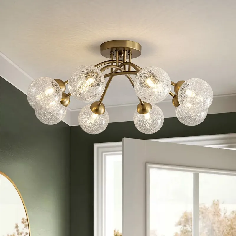 8-Light Textured Crackle Glass Globe Semi Flush Mount — LightFixturesUSA LED Pendant Lights 5.0W 