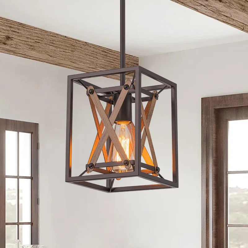 Rustic Industrial 1-Light Square Cross Cage Pendant Light — LightFixturesUSA LED Pendant Lights 60.0W 