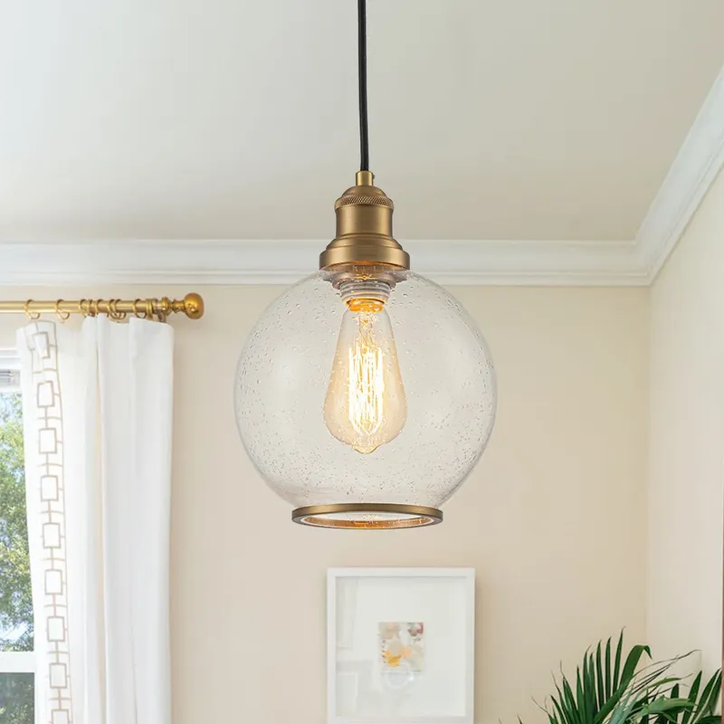 1-Light Corded Seeded Glass Globe Kitchen Pendant Light — LightFixturesUSA LED Pendant Lights 60.0W 