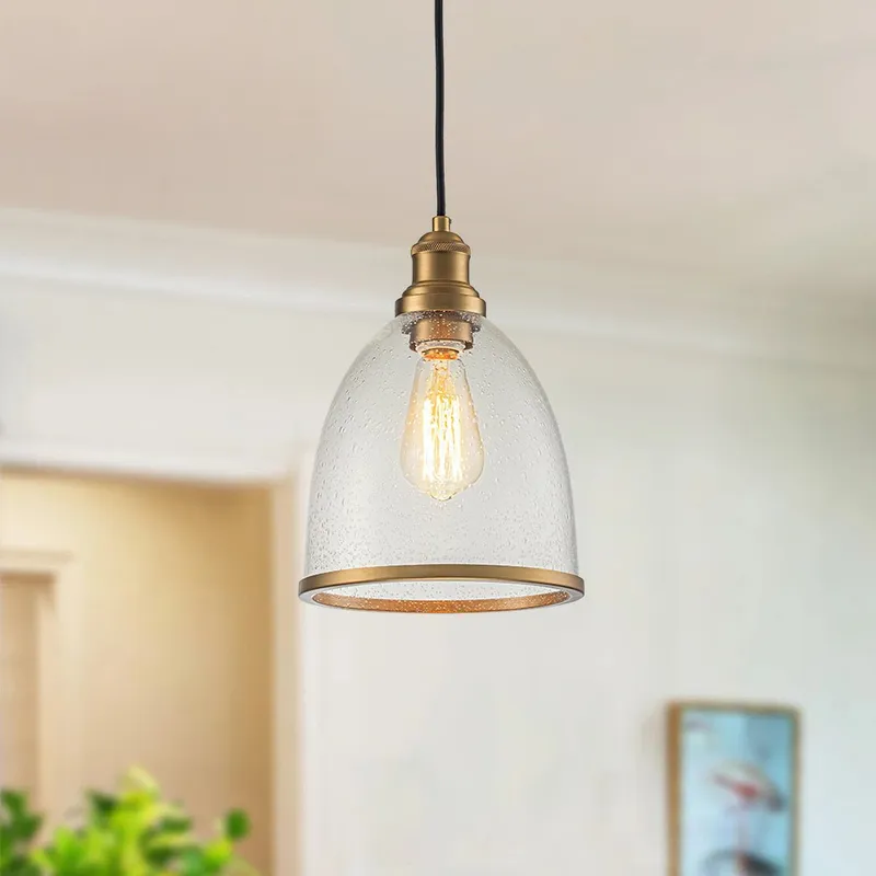1-Light Seeded Glass Bell Dome Kitchen Pendant Light — LightFixturesUSA LED Pendant Lights 60.0W 