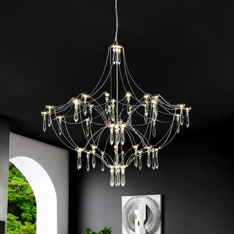 Contemporary Glam Starry Geometric LED Crystal Chandelier — LightFixturesUSA LED Pendant Lights 26.0W 4000K