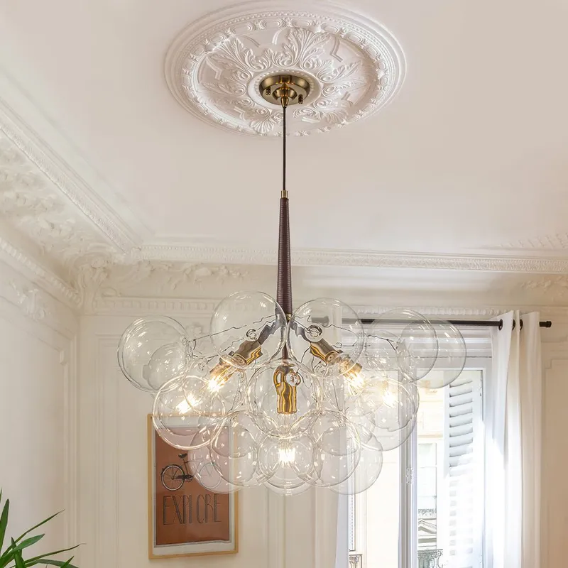 Mocha Mousse Clear Glass Globe Cluster Bubble Chandelier — LightFixturesUSA LED Pendant Lights 6.0W 