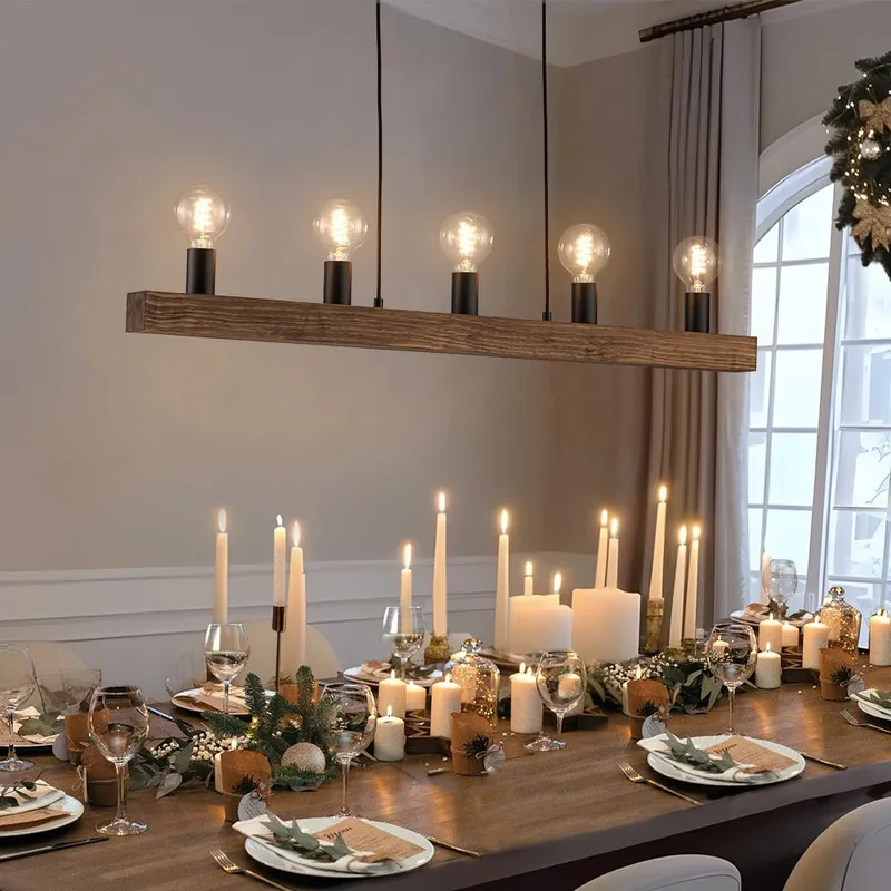 Modern Farmhouse Pine Wooden Linear Island Chandelier — LightFixturesUSA LED Linear Lights 40.0W 