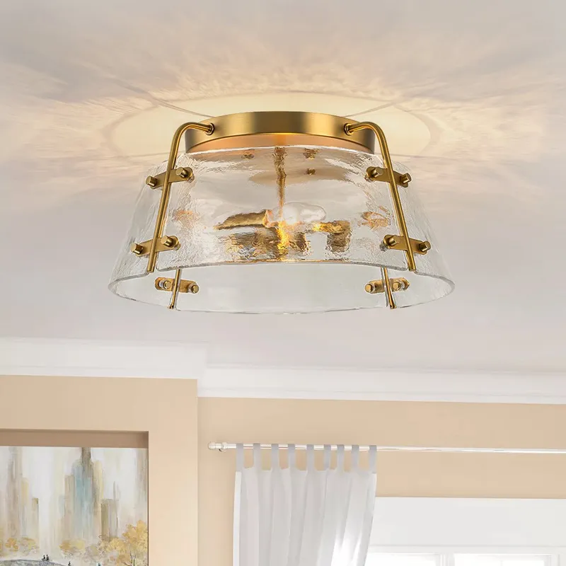 Mid-Century Clear Textured Glass Drum Flush Mount Light — LightFixturesUSA LED Ceiling Lights 40.0W 
