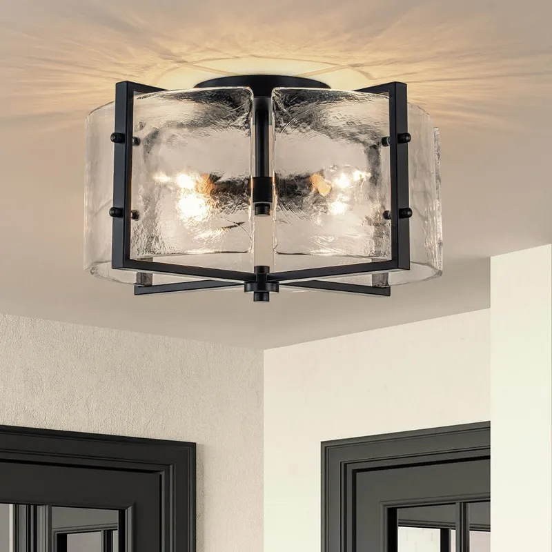 4-Light Contemporary Clear Textured Glass Drum Flush Mount — LightFixturesUSA LED Ceiling Lights 40.0W 