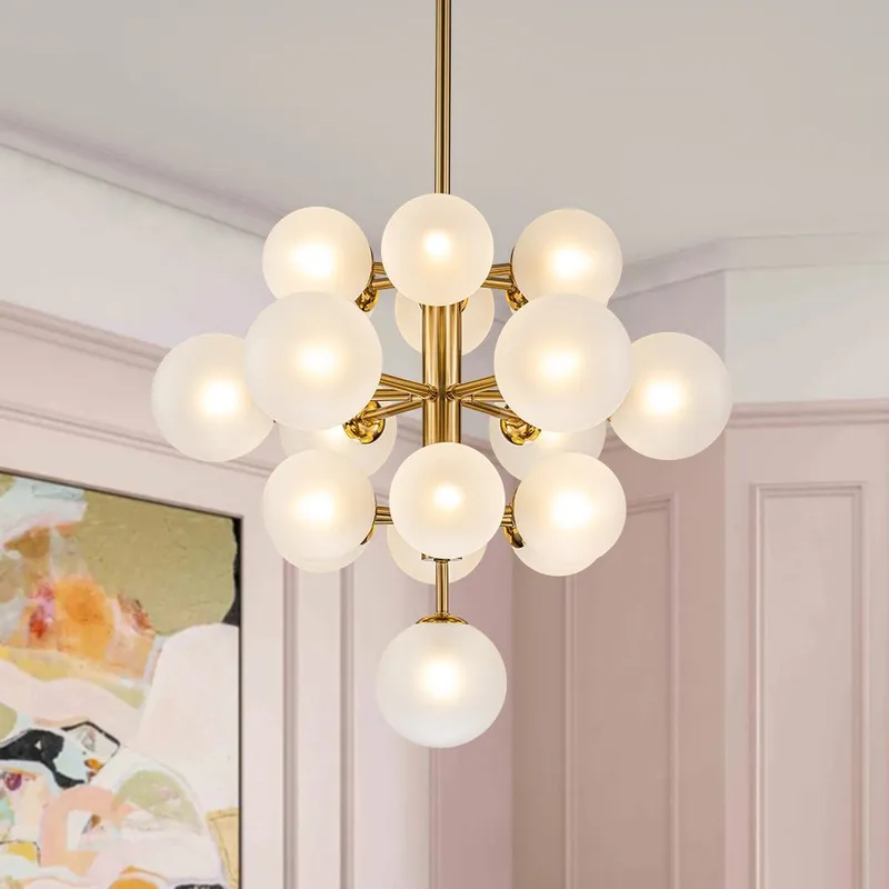 (OpenBox) Mid-Century Frosted Glass Bubble Tiered Sputnik Chandelier — LightFixturesUSA LED Pendant Lights 25.0W 