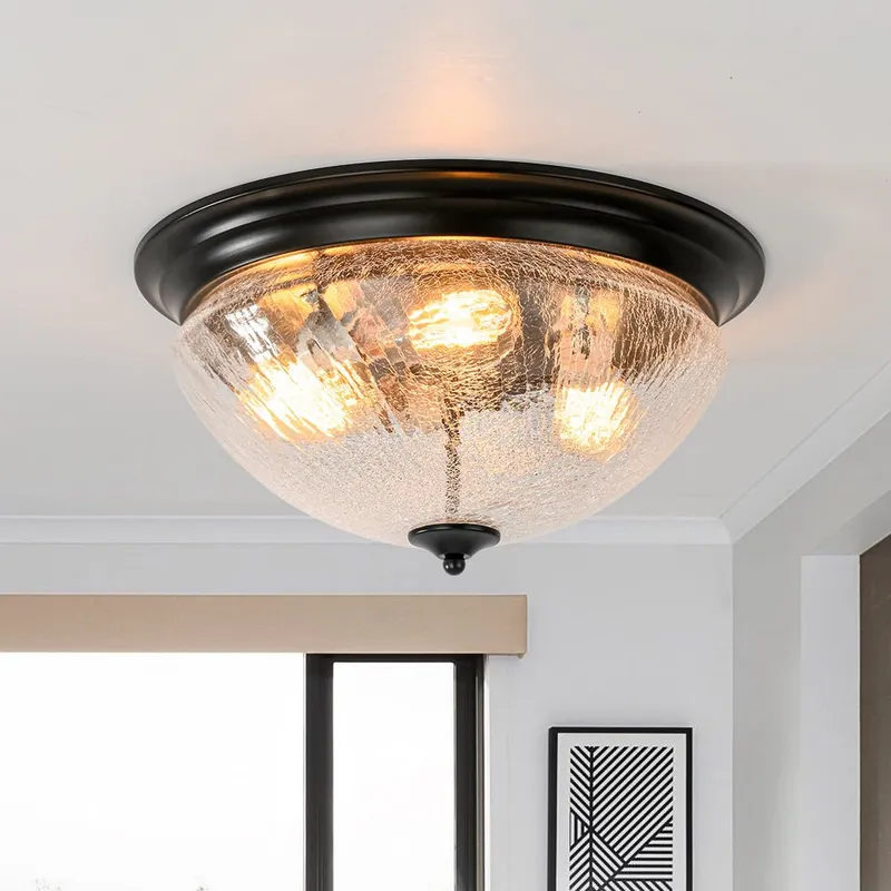 Round Textured Crackled Glass Flush Mount Ceiling Light — LightFixturesUSA LED Ceiling Lights 40.0W 