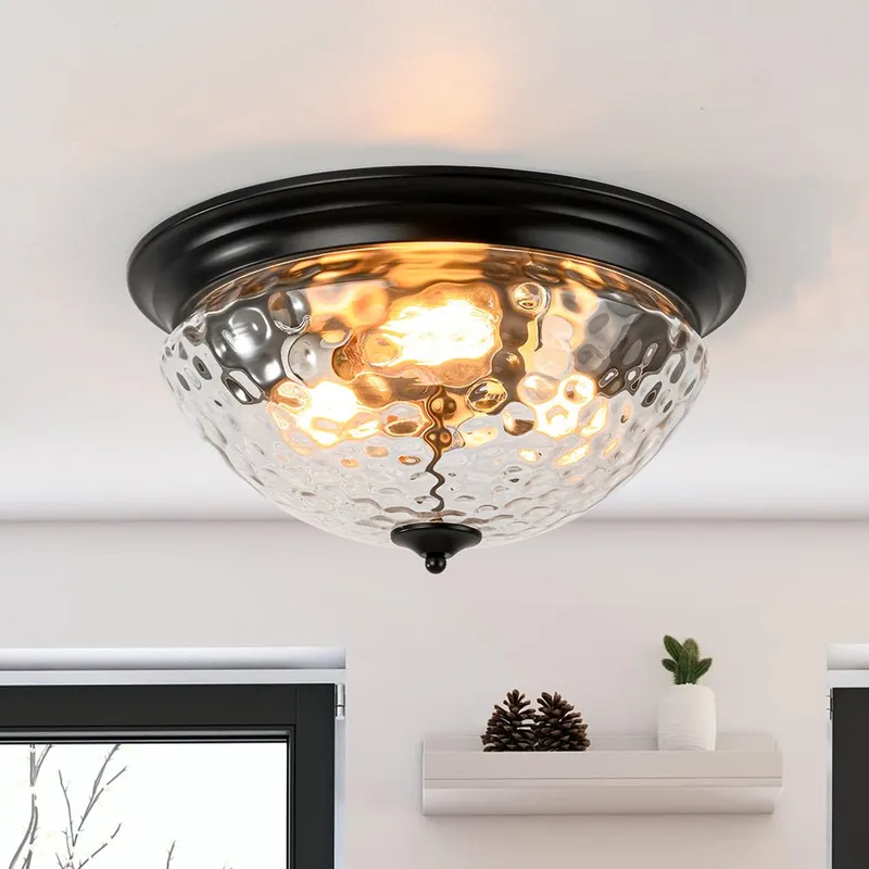 3-light Clear Water Glass Flush Mount Ceiling Light — LightFixturesUSA LED Ceiling Lights 40.0W 