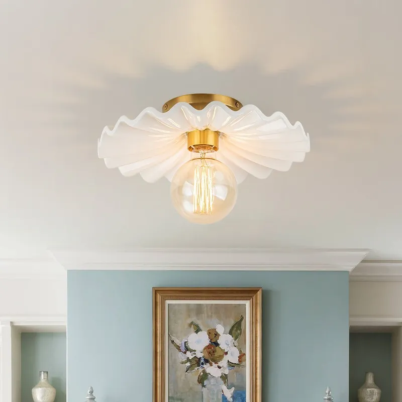 (OpenBox) 1-Light Creamy Ceramic Shade Semi Flush Mount — LightFixturesUSA LED Ceiling Lights 60.0W 