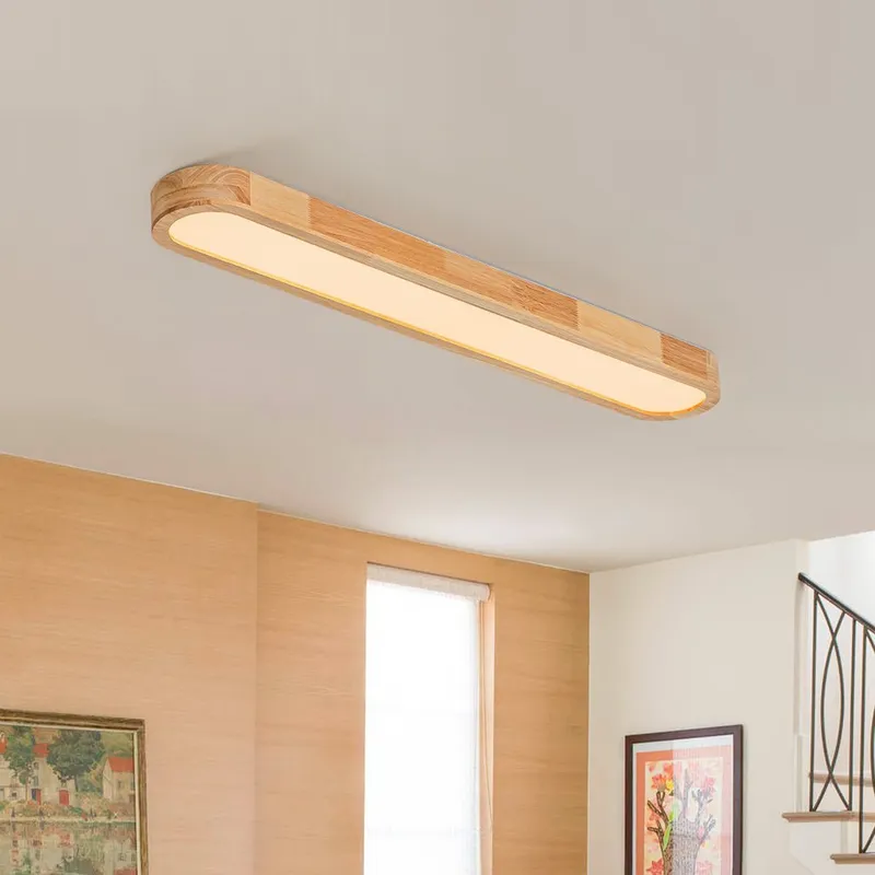 (OpenBox) Natural Wood Long Oval Dimmable LED Flush Mount — LightFixturesUSA LED Ceiling Lights 36.0W 3000K