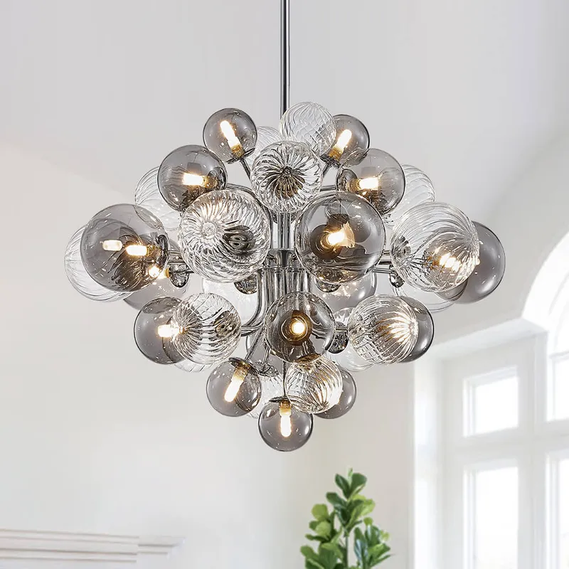 (OpenBox) Cluster Glass Globe Bubble Chandelier 23.6"/31.5" Wide Large Chandelier — LightFixturesUSA LED Pendant Lights 5.0W 