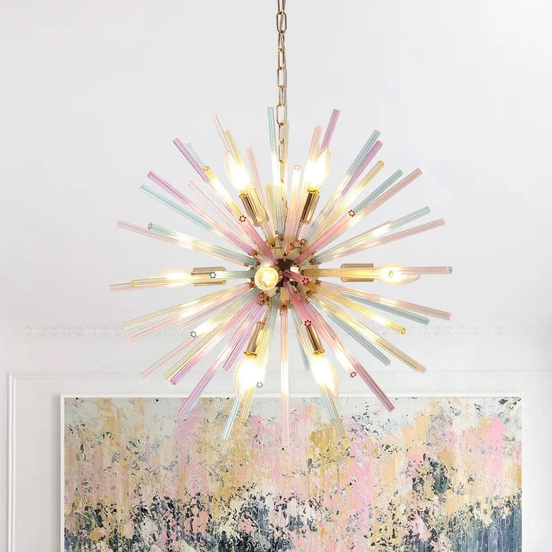 Pop Art Colorful Tube 12-Light Sunburst Chandelier — LightFixturesUSA LED Pendant Lights 25.0W 