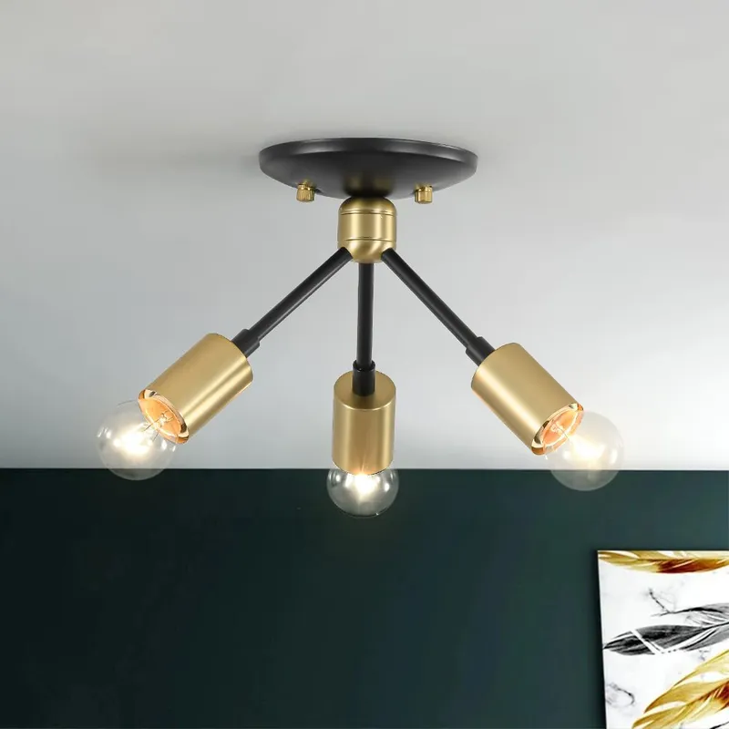 3-Light Black Brass Sputnik Semi Flush Mount — LightFixturesUSA LED Ceiling Lights 60.0W 