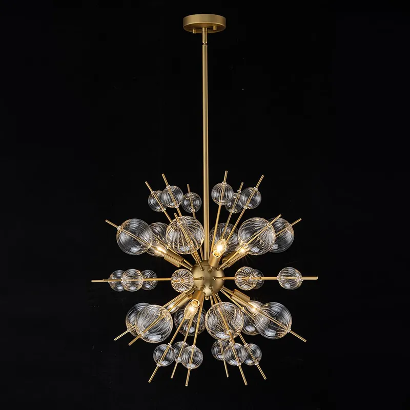 Brass Ribbed Glass Globe Bubble Sputnik Sunburst Chandelier — LightFixturesUSA LED Pendant Lights 40.0W 