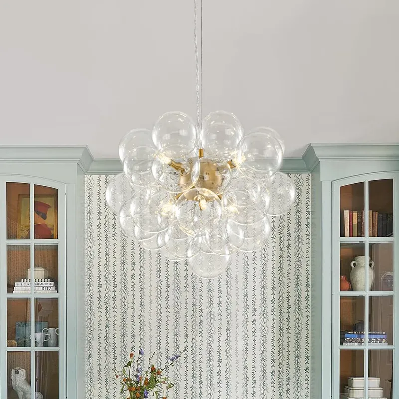 6-Light Dimmable Brass Cluster Clear Glass Bubble Sphere Chandelier — LightFixturesUSA LED Pendant Lights 25.0W 