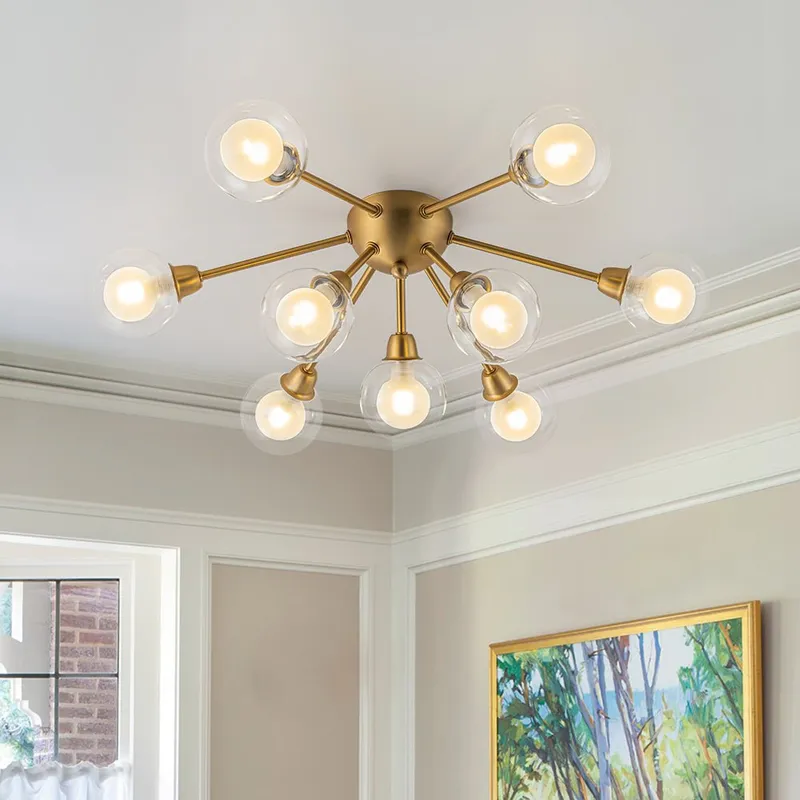 9-Light Layered Glass Bubble Sputnik Semi Flush Chandelier — LightFixturesUSA LED Pendant Lights 5.0W 