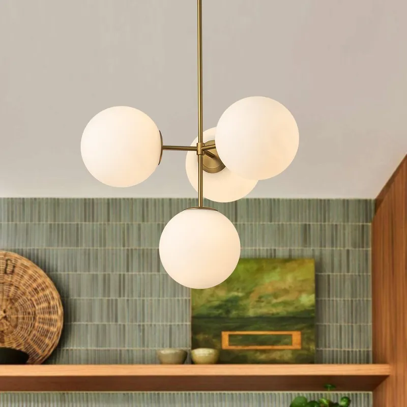 (OpenBox) 4-Light Opal Glass Globe Sputnik Semi Flush Chandelier — LightFixturesUSA LED Pendant Lights 40.0W 