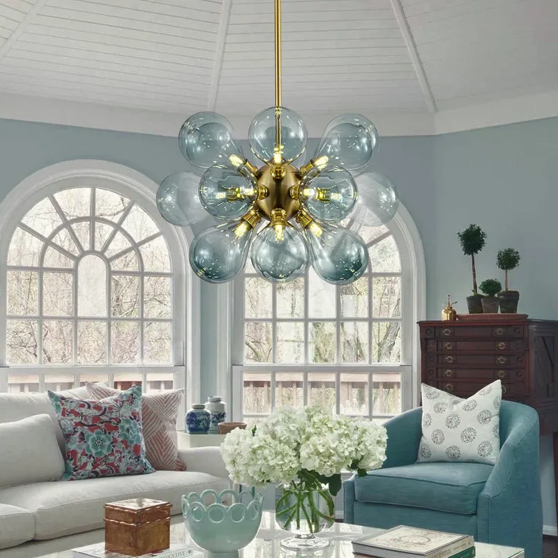 18-Light Cluster Gradual Blue Glass Globe Bubble Chandelier — LightFixturesUSA LED Pendant Lights 20.0W 