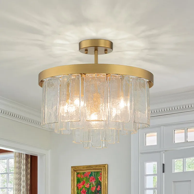 Tiered Hammered Water Glass Round Semi Flush Mount — LightFixturesUSA LED Ceiling Lights 40.0W 