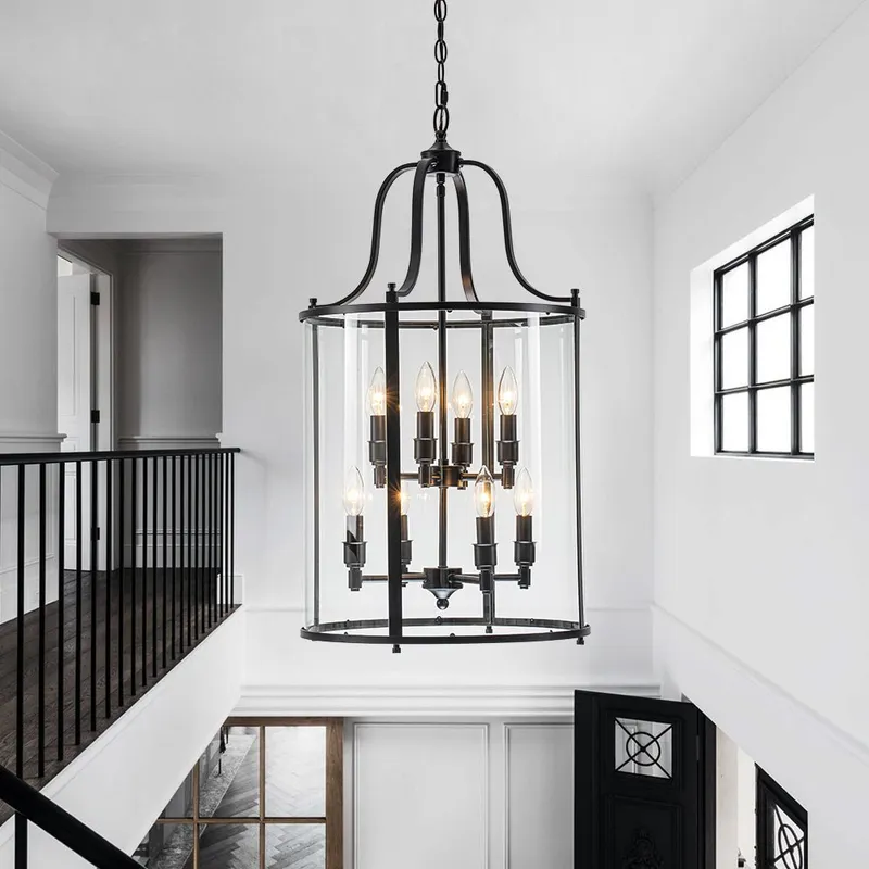 Farmhouse Wide Clear Glass Cylinder Cage Pendant — LightFixturesUSA LED Pendant Lights 40.0W 