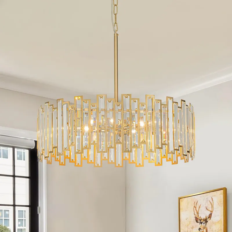 Modern Glam Brass 6-Light Crystal Drum Cage Chandelier — LightFixturesUSA LED Pendant Lights 40.0W 