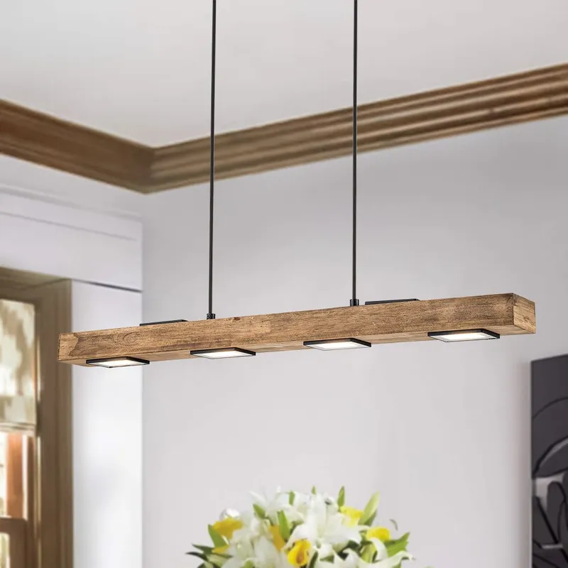 Dimmable LED Rustic Linear Oak Wood Kitchen Island Pendant — LightFixturesUSA LED Linear Lights 5.0W 3000K